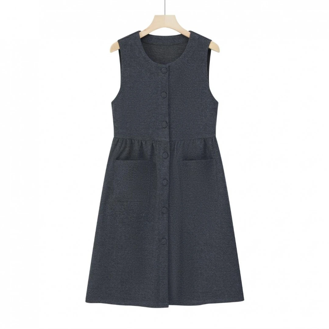 2025新款洋气休闲显瘦时尚气质宽松收腰中长款呢子马甲裙7726