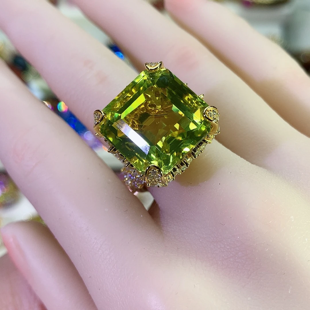 黄晶戒指银S925镀金镶嵌