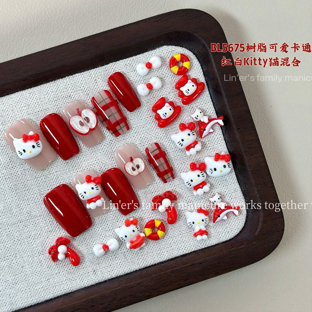 BL5675树脂可爱卡通红白kitty猫/混30颗（满28包邮偏远除外）美甲