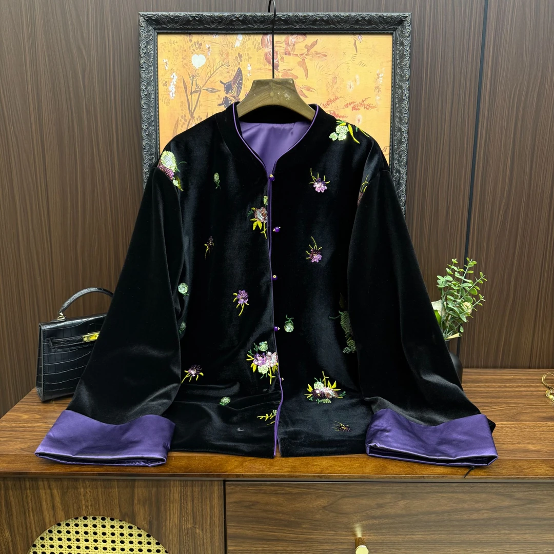 大码女装秋季长袖女国风短外套厚款薄款立领新中式宽松型