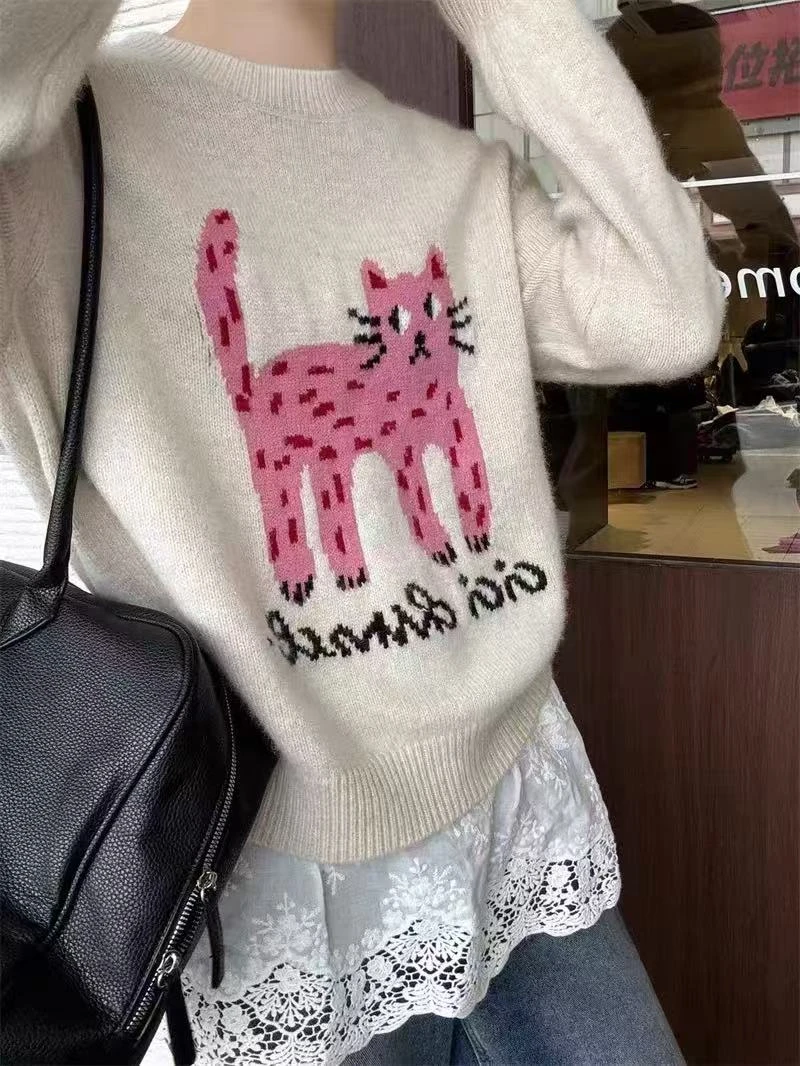 七言家 高品豹纹猫圆领毛衣1