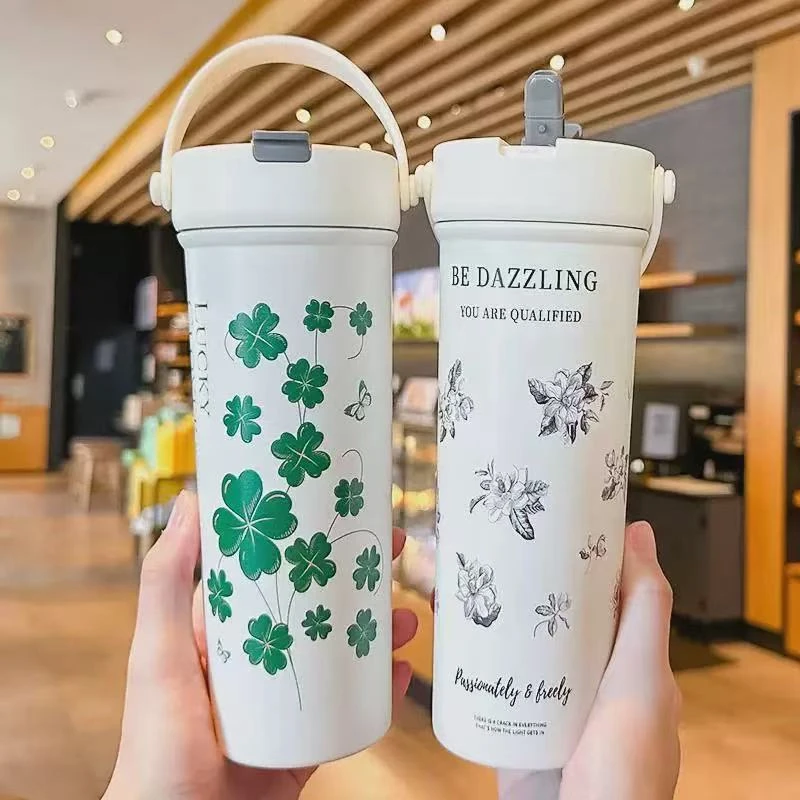 新款保温杯316不锈钢咖啡杯高颜值便携吸管水杯大容量果