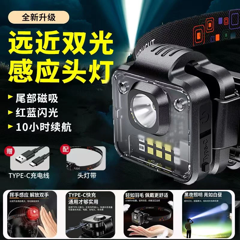 夜跑安全灯随身头灯户外多功能灯超亮