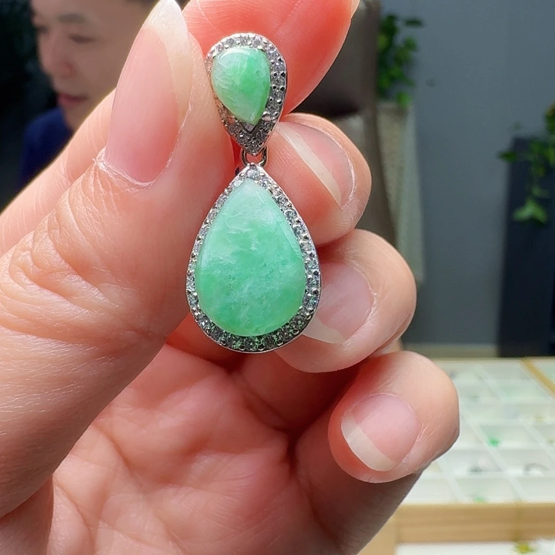 吊坠(不含链)银S925镶嵌翡翠天然