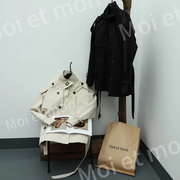 【Moi et mon】春季新款小众气质时尚休闲风衣外套百搭纯色风衣外套