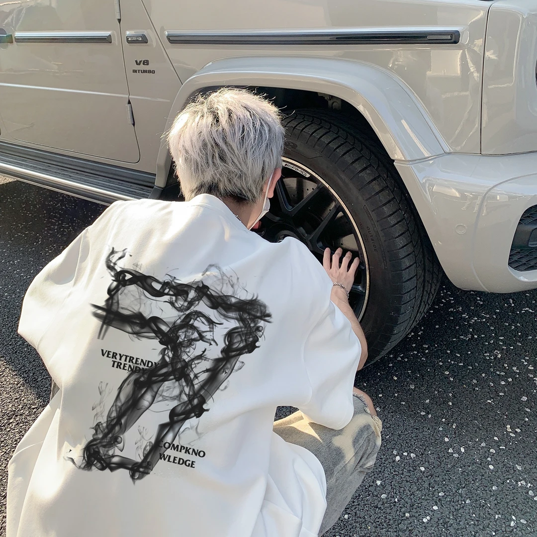 数字7纯棉重磅短袖t恤男夏季潮牌美式高街hiphop痞帅宽松五分半袖