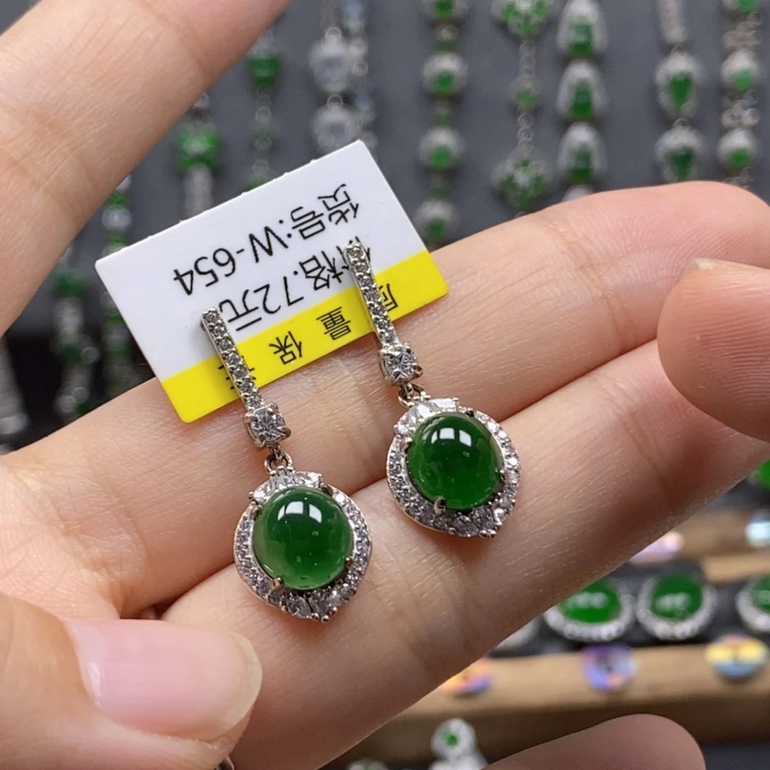 颈饰银S925镶嵌翡翠梅****6翡翠耳钉