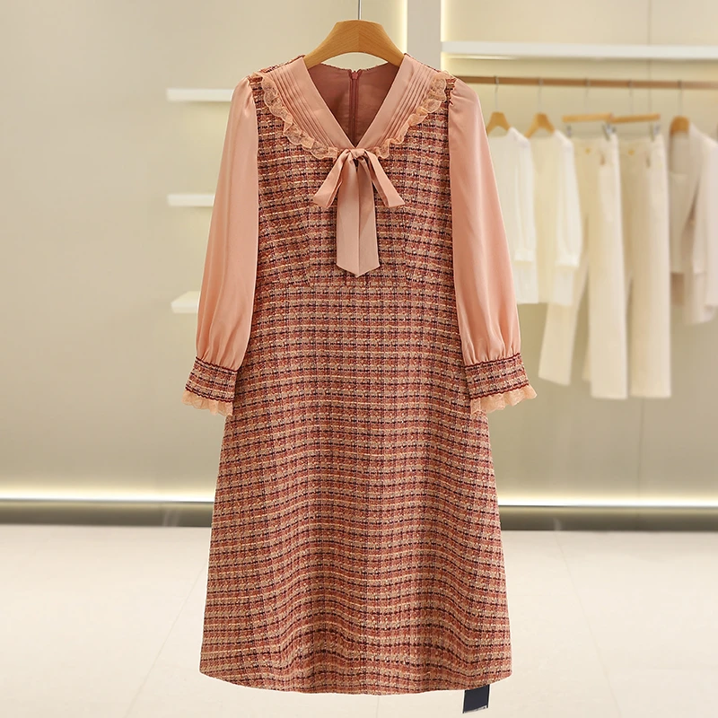 B1057-【25年珂家秋冬新款】格纹绑带连衣裙#1ZKL57L154