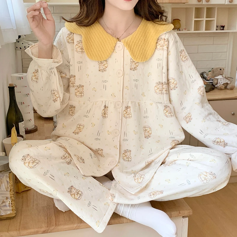 【秋冬-空气棉】月子服厚款纯棉产后哺乳10-3月份孕妇睡衣家居套装