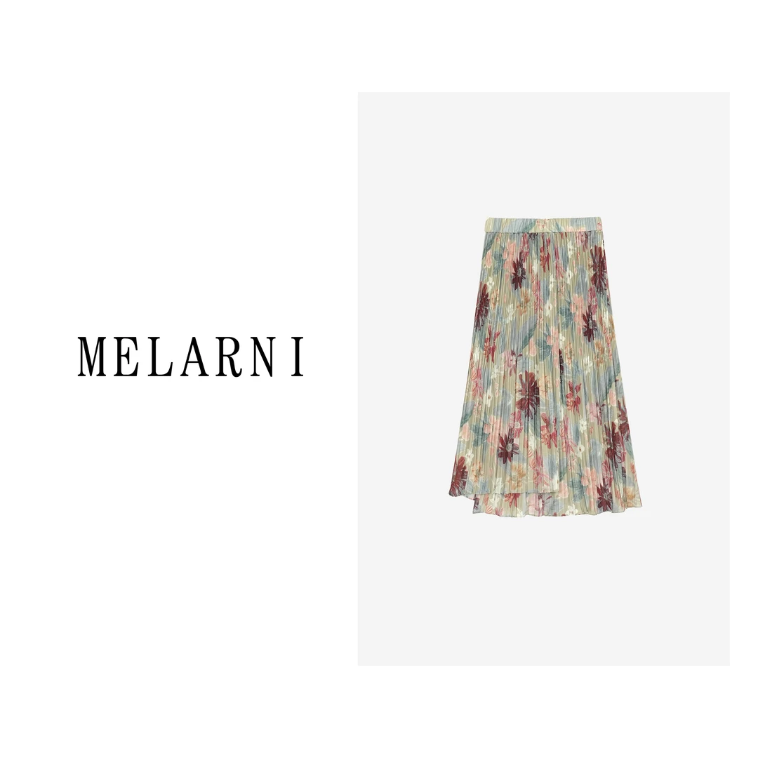 【MELARNI】繁花 松紧腰微胖大码显瘦压褶半身裙MLN11956