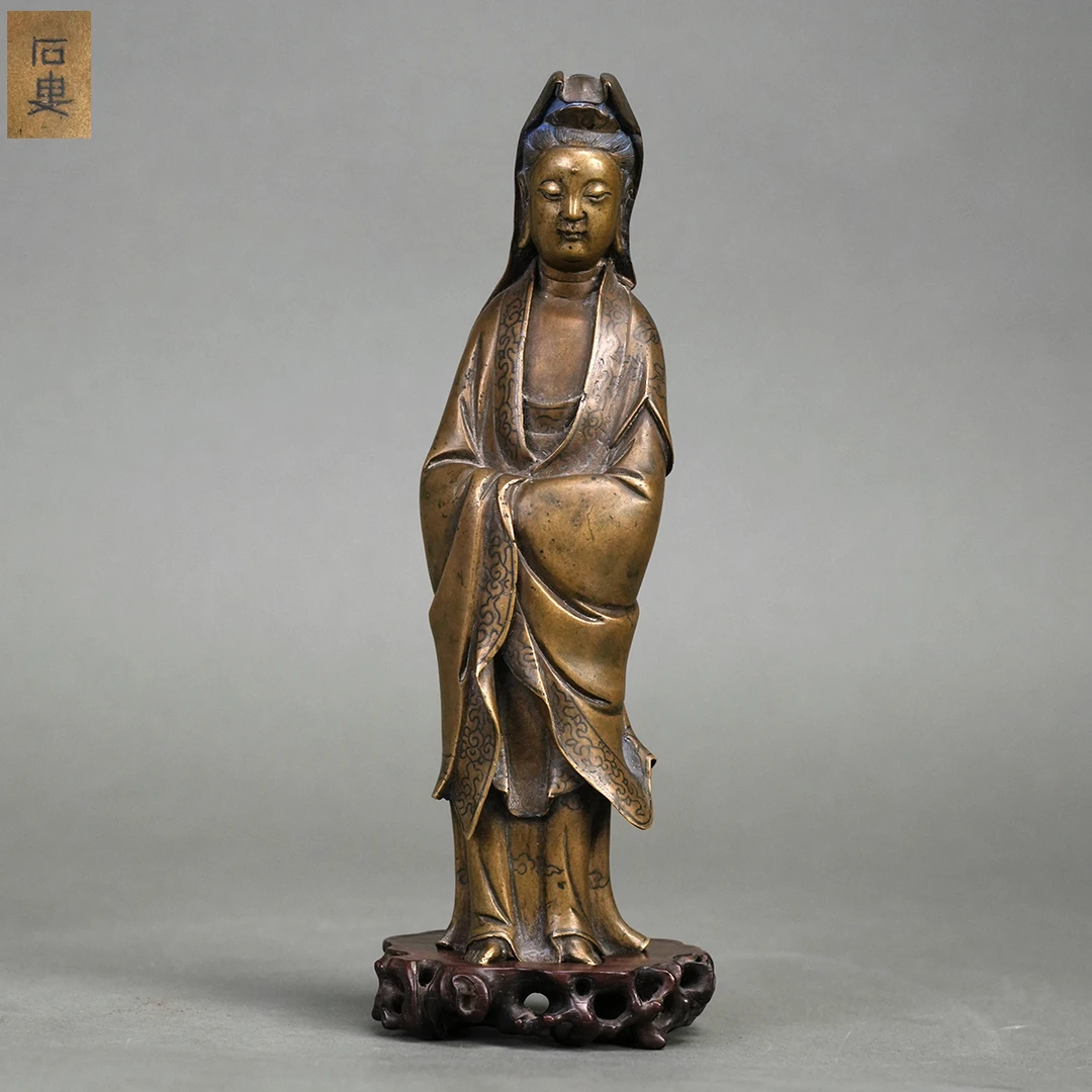 LOT 092719明末清初 石叟款铜错银观音像【古董拍卖】