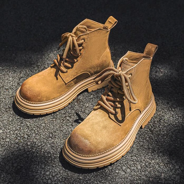 秋冬加绒保暖真皮马丁靴男士百搭高帮皮靴子英伦风中帮工装短靴潮