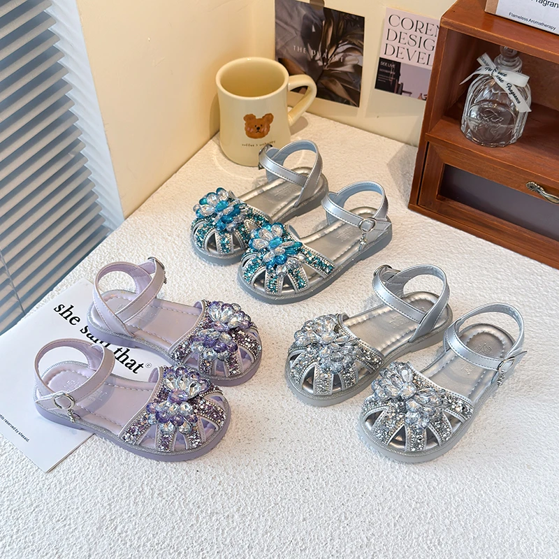女童凉鞋2025夏季新款艾莎水晶公主鞋百搭舒适软底宝宝小女孩单鞋