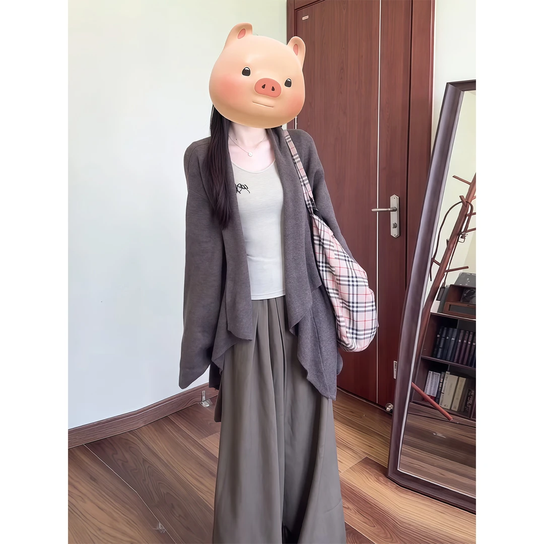 性感辣妹风针织长袖开衫毛衣2025早秋新款宽松显瘦不规则下摆上衣