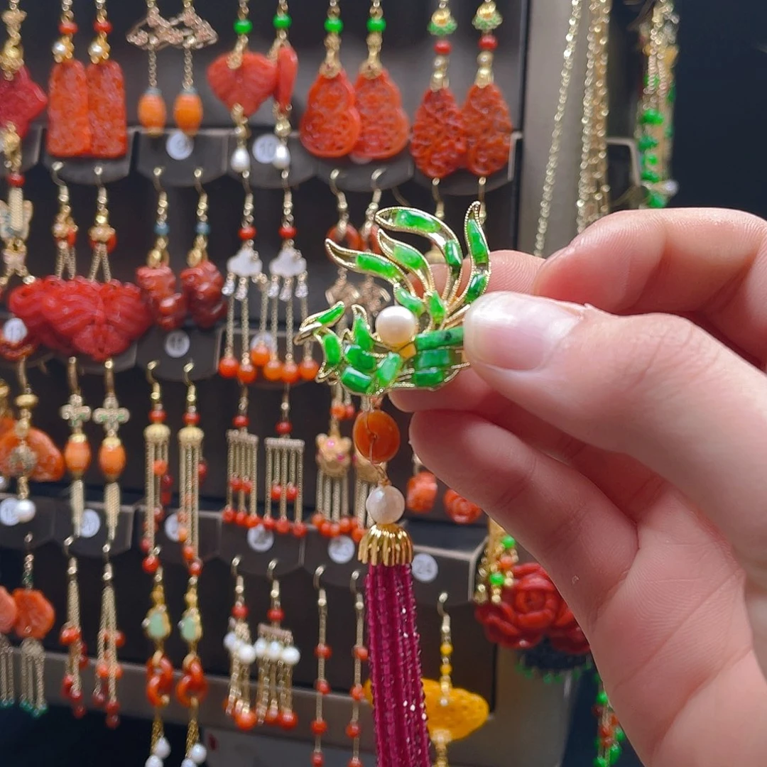 翡翠耳饰合金翡翠