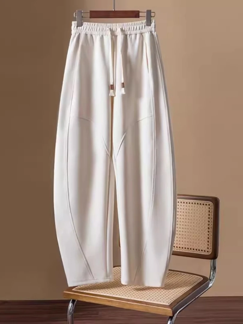 宽松休闲弯刀阔腿裤女春秋大码哈伦裤松紧高腰显瘦垂感香蕉镰刀裤