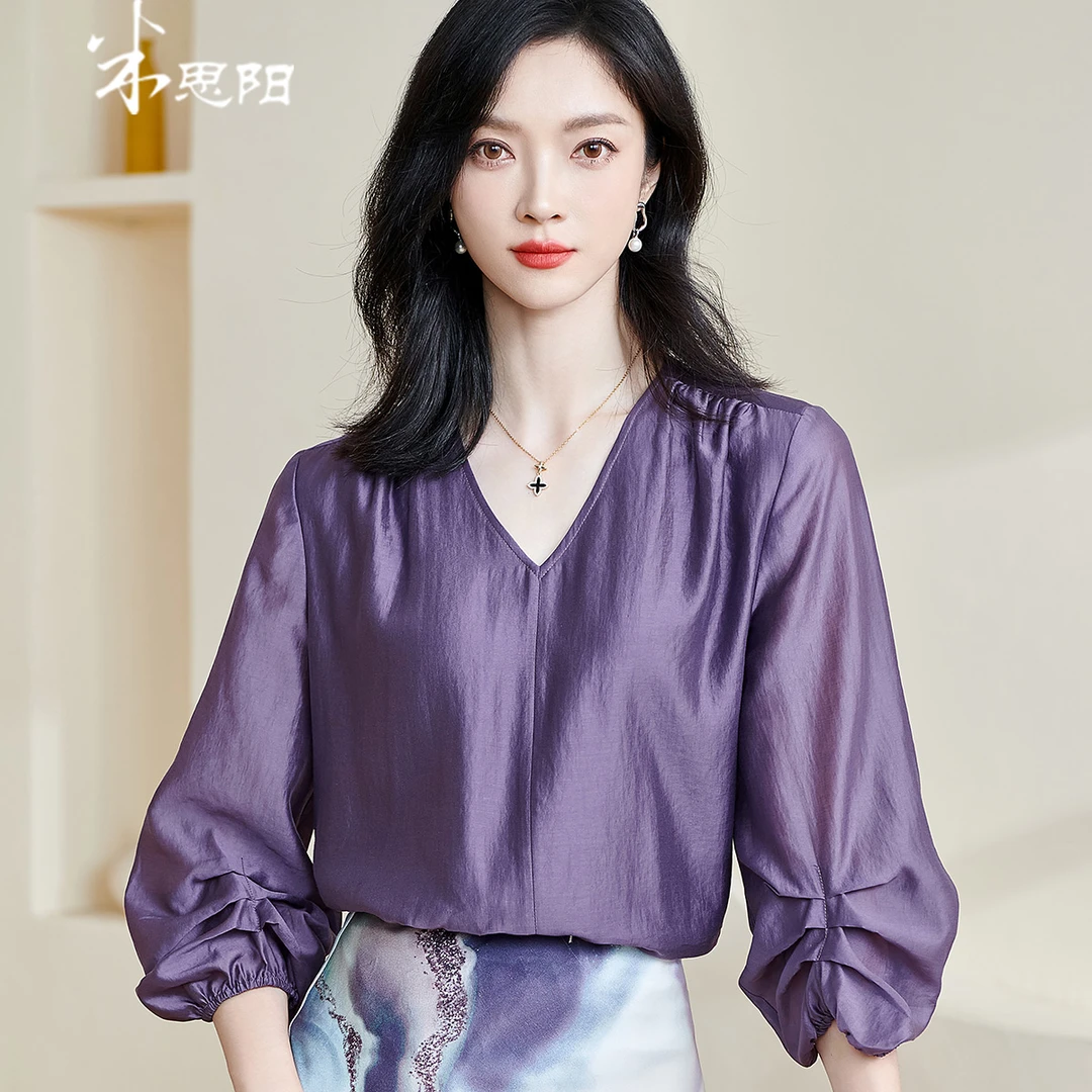 【弈琳专享】轻奢高级感莱赛尔天丝衬衫七分袖纯色上衣女5Y23CC2535