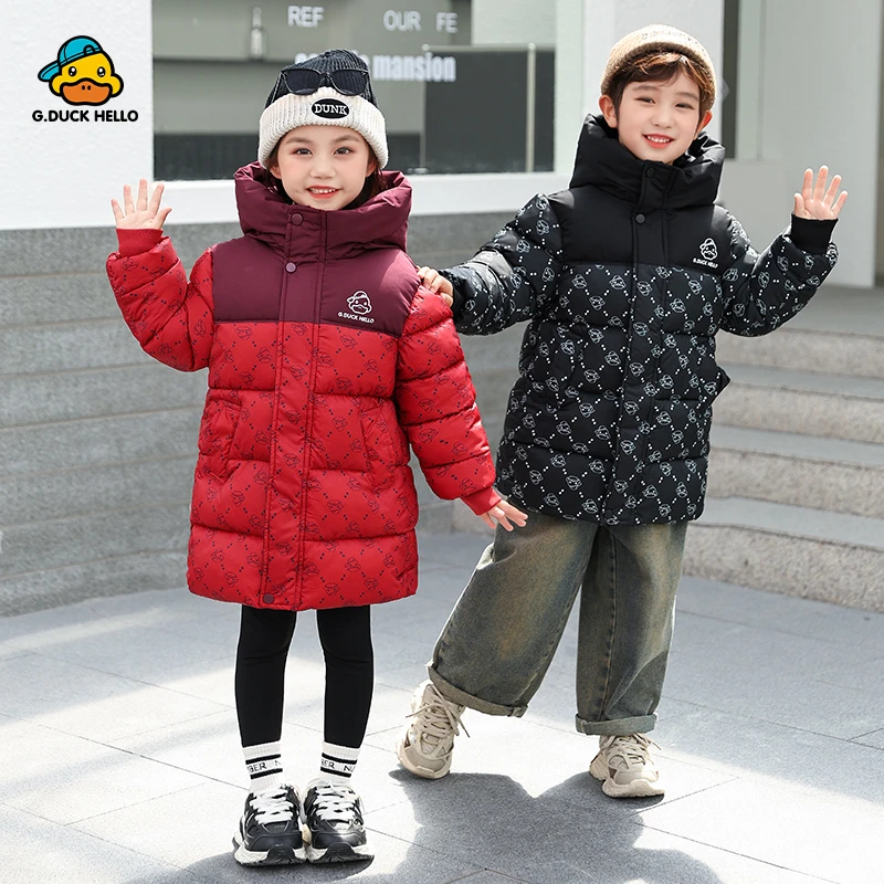小黄鸭新款儿童黑金石墨烯棉服中大童冬季中长款女童男童棉衣外套