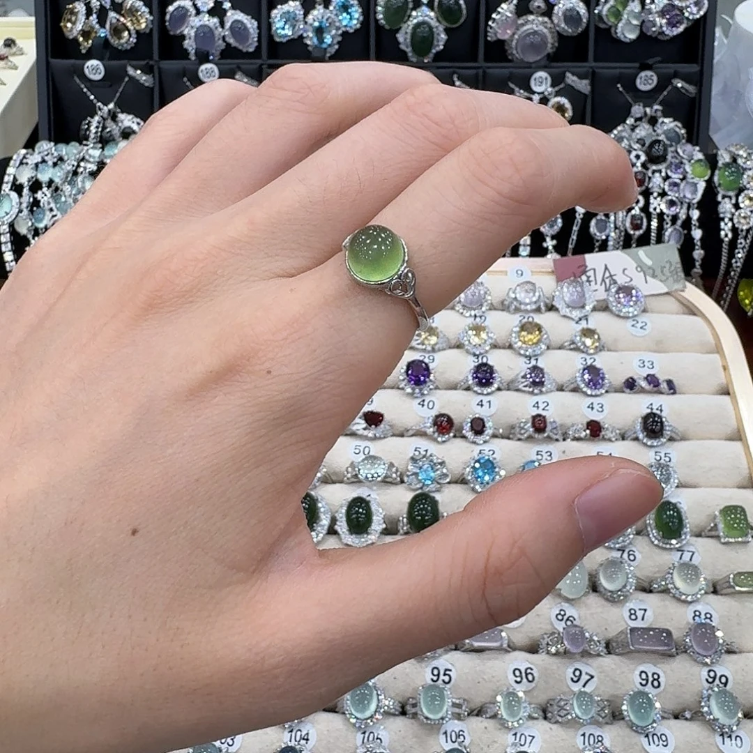 蛇纹石玉银S925镶嵌戒指戒指