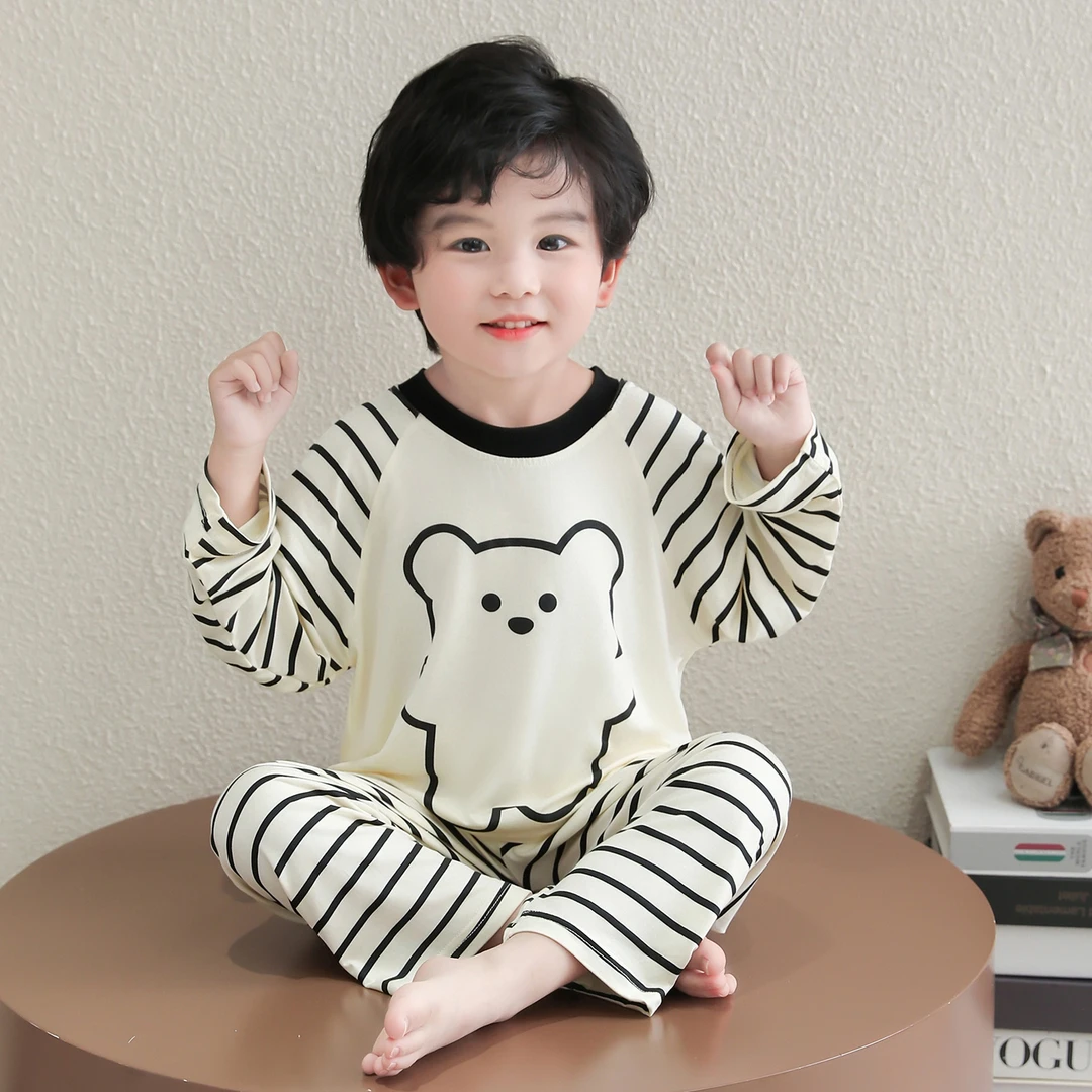 儿童睡衣男孩莫代尔夏季薄款长袖宝宝空调服男童春秋季家居服套装