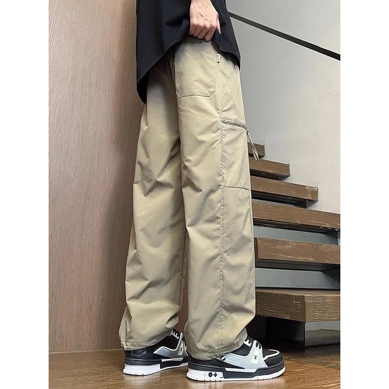 ZaSaFran~薄款休闲直筒宽松工装裤男冰丝阔腿美式高街潮流长裤秋