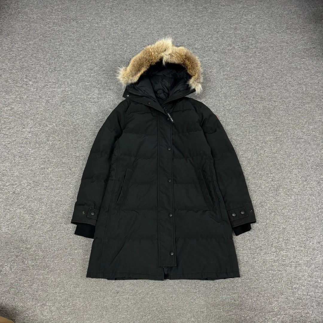 99新 CANADA GOOSE 加拿大鹅袖标Logo长款毛领连帽羽绒服M码 99新