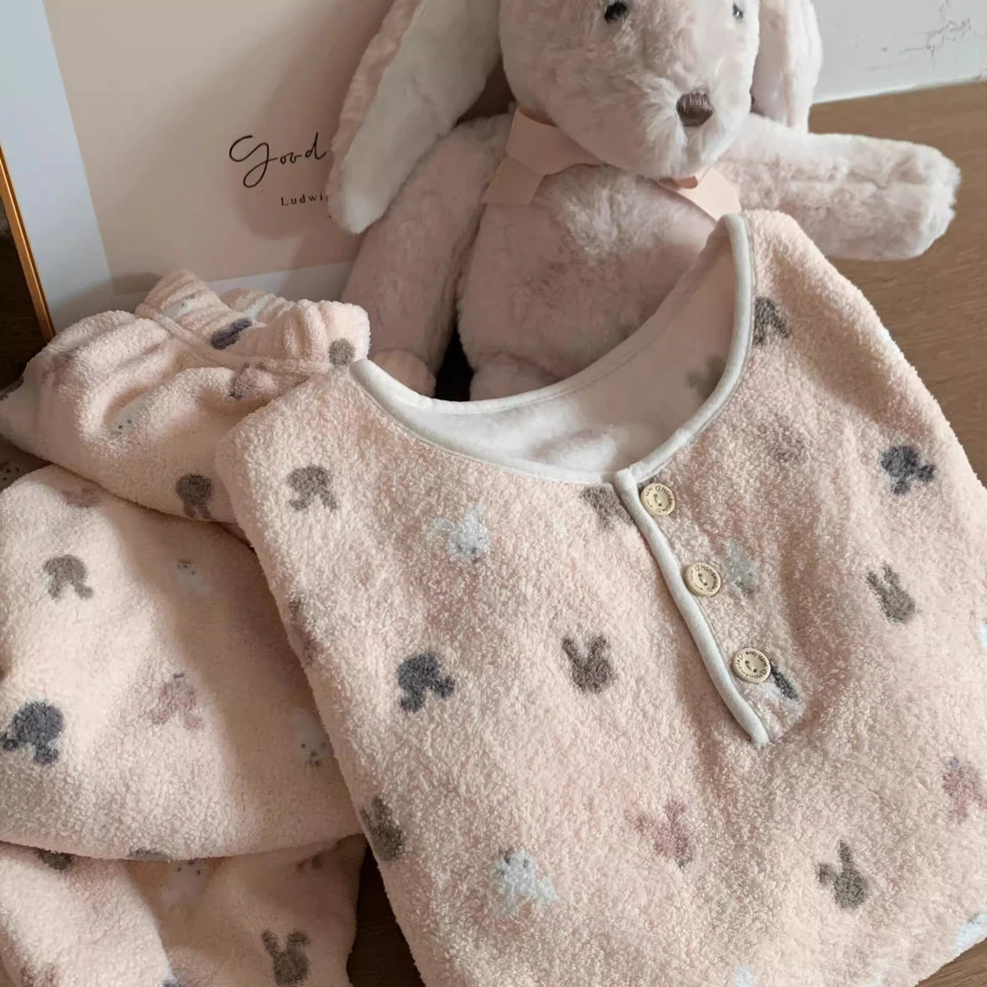 韩版甜美摇粒绒睡衣女冬季厚款保暖长袖长裤休闲学生可外穿家居服