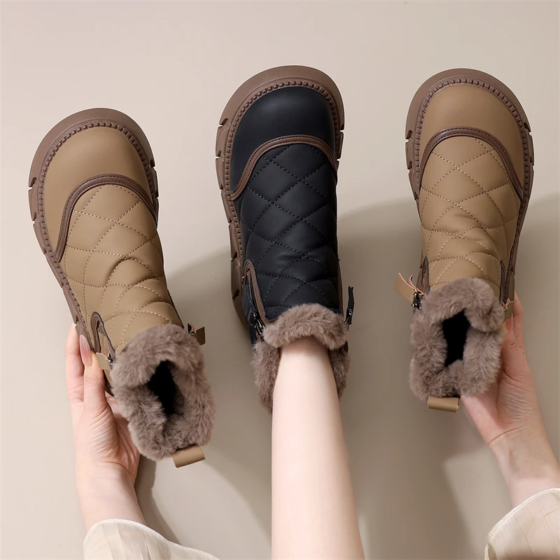 抗寒舒适加绒时尚雪地靴女2025冬季新款东北外穿厚底圆头大棉短靴