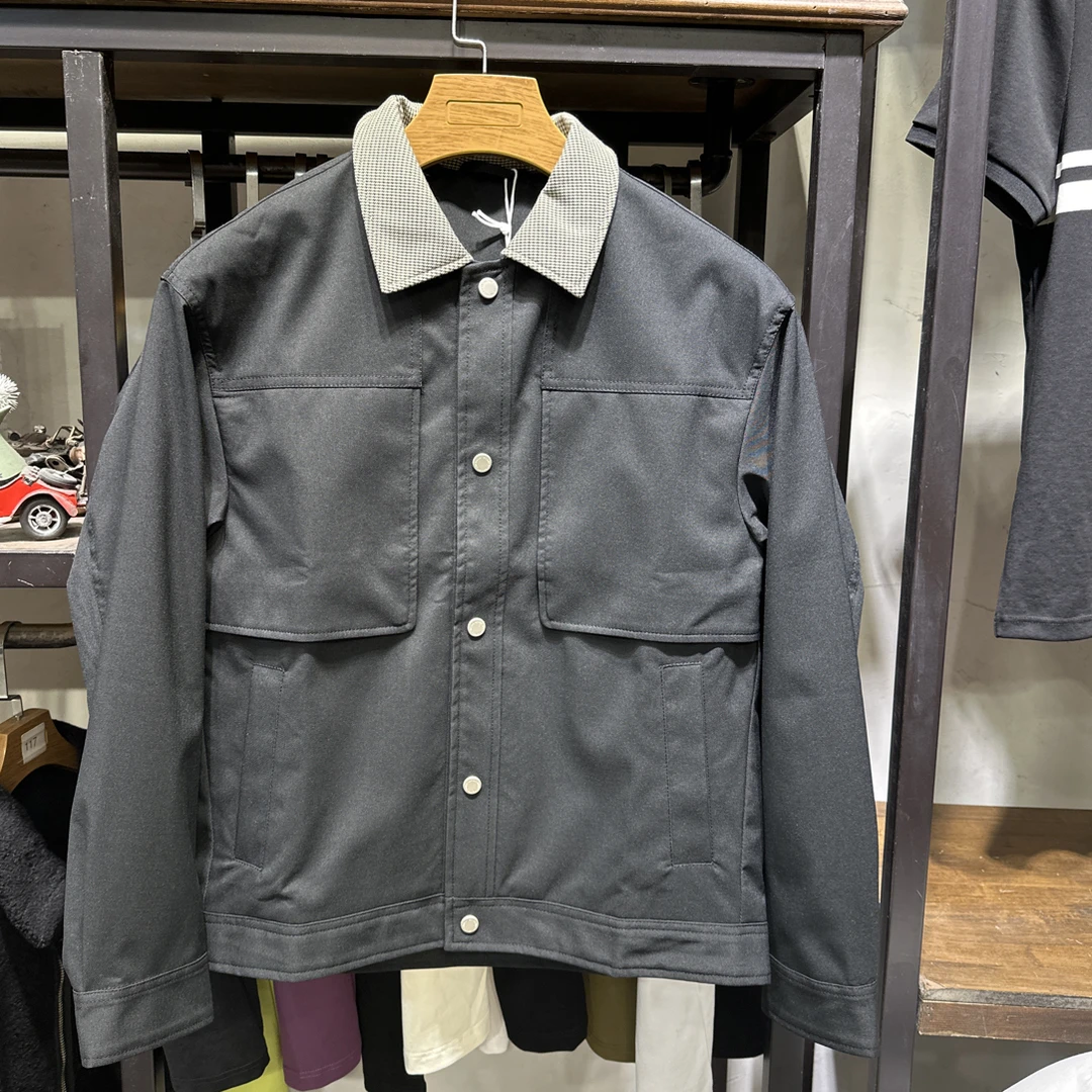 翻领翻领男拼接撞色秋季格子夹克上衣欧若智性风8553