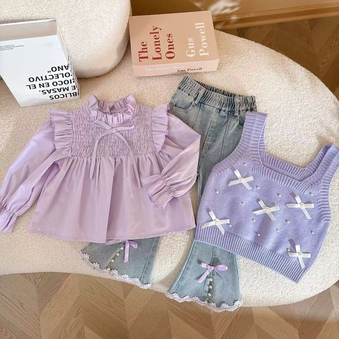 女童衬衫马甲三件套春装新款儿童装上衣女孩衣服衬衣时髦洋气可爱