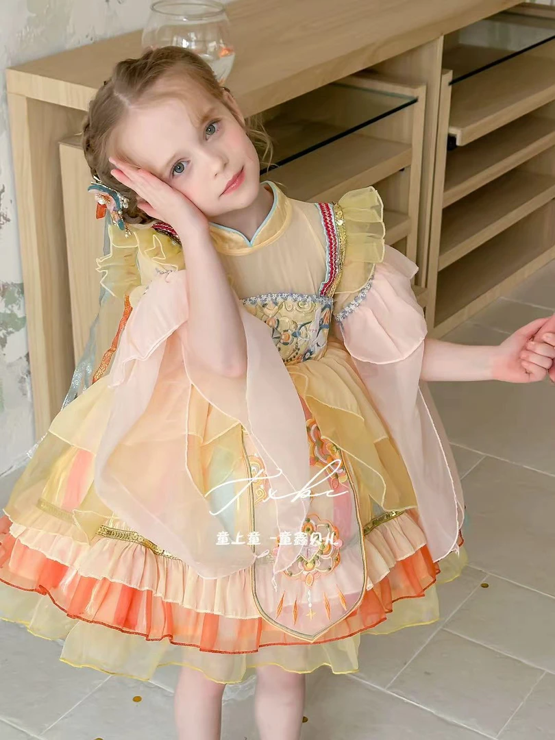 女童洛丽塔公主裙新中式刺绣连衣裙女孩生日礼服表演夏装