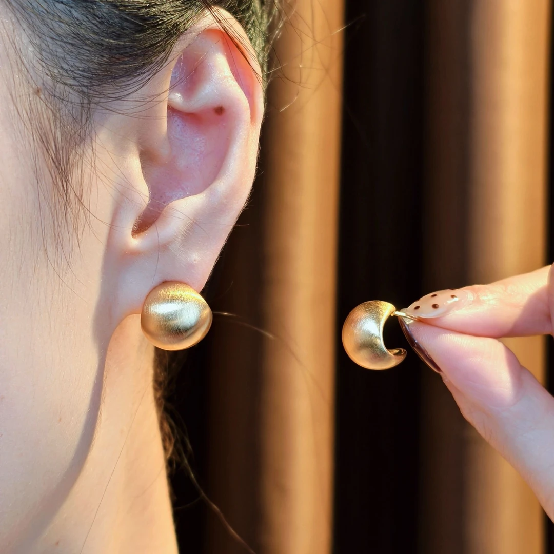 铜合金耳饰 LANSY【澜西·月珠】S925银针金属拉丝圆豆球球耳钉耳环