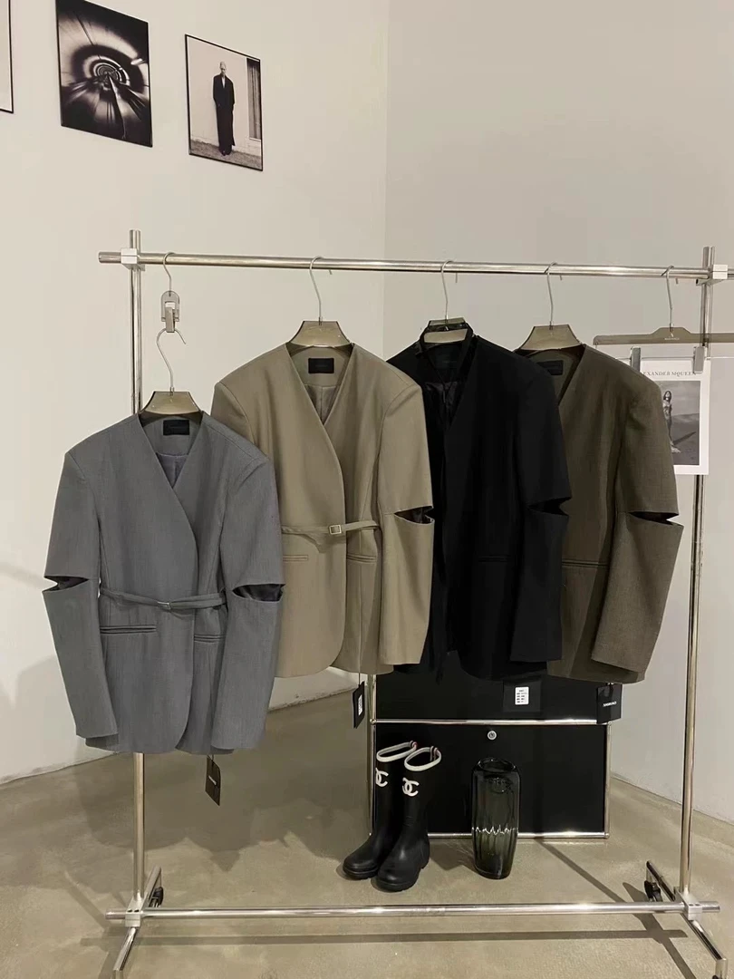 开口袖腰带常规款高端春季休闲西装领女百搭纯色西装西服宽松
