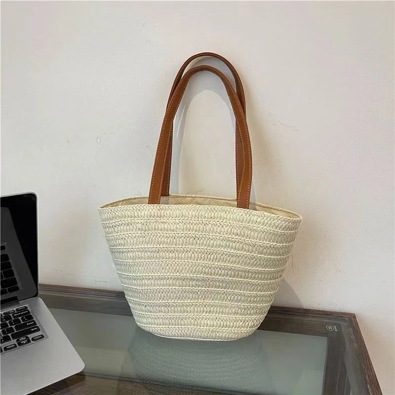 （米白色小号）生椰时尚麦穗休闲百搭夏季单肩包编制白色