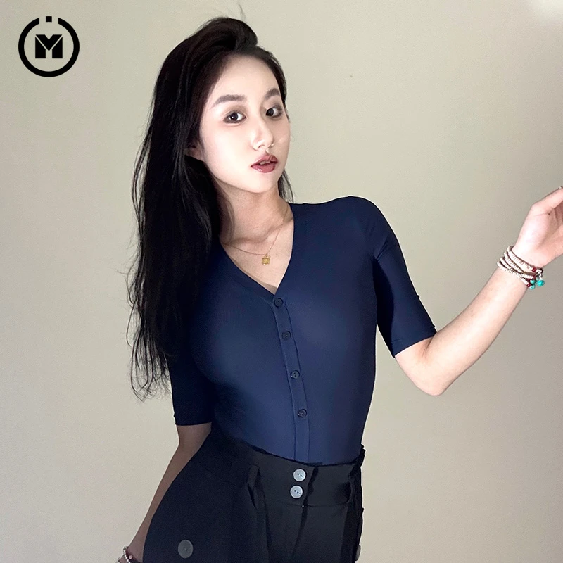 IAMYC摩登舞冰丝上衣女新款成人舞蹈服国标舞交谊舞练功服B10053