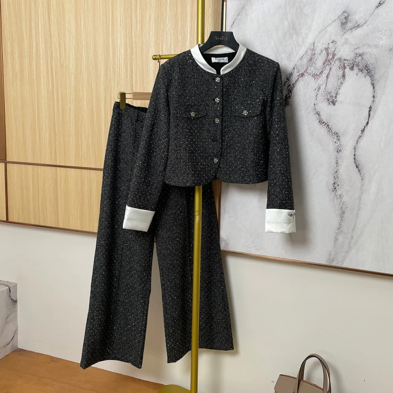 【SZ】大码女装2025冬季气质小立领两件套胖妹妹小香风时尚通勤套