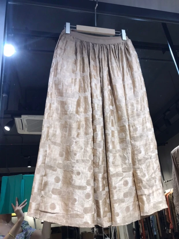 Li Wang/里望设计师款 时尚丝麻提花复古百搭半裙