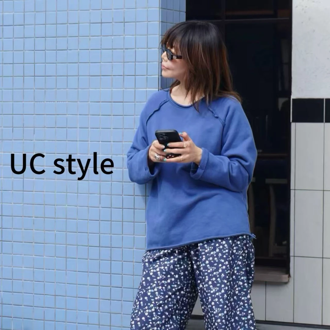 【UC STYLE】A8662‘尼斯周末’卷边纯色圆领卫衣主播穿S码