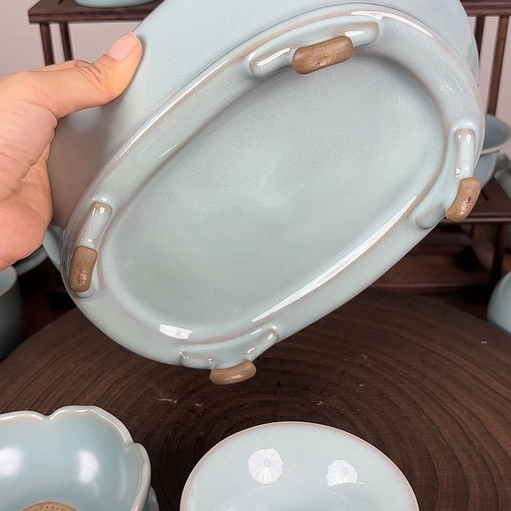 摆件天青釉大号无钉水仙盆微微瑕