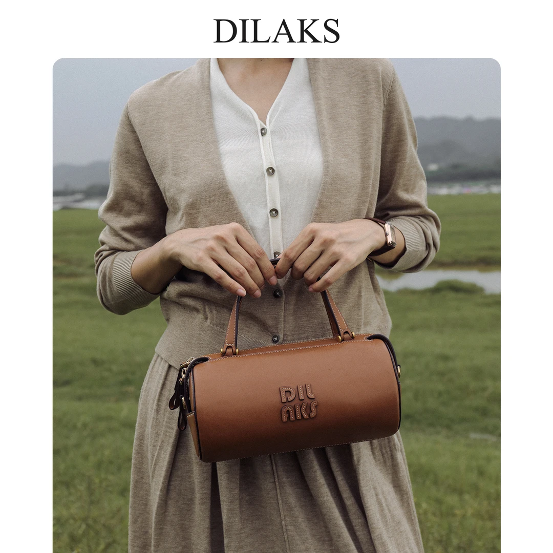 DILAKS迪莱克丝2025新款真皮笔筒包女士高级感手提包轻奢感斜挎包