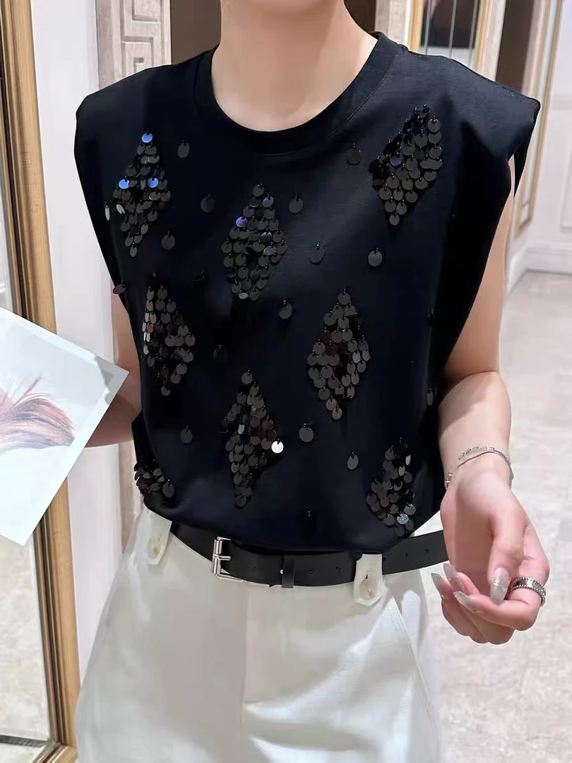 QL—2630黑色亮片无袖连衣裙