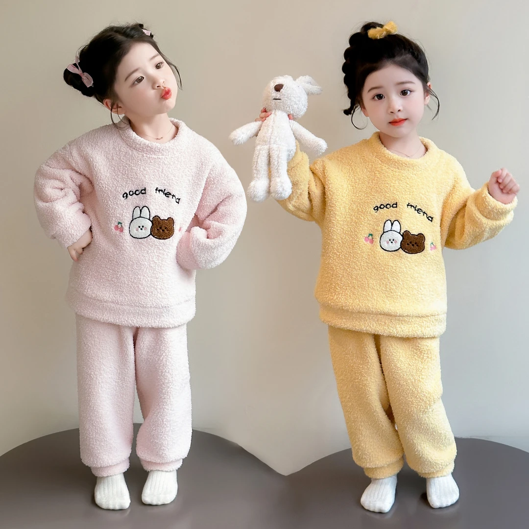 女童睡衣法兰绒秋冬款2025新款女孩宝宝珊瑚绒冬季儿童家居服套装