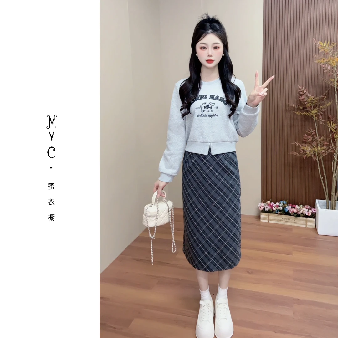 【MYC严选】2025新款秋冬时尚小个子显瘦复古格子高腰上下套装