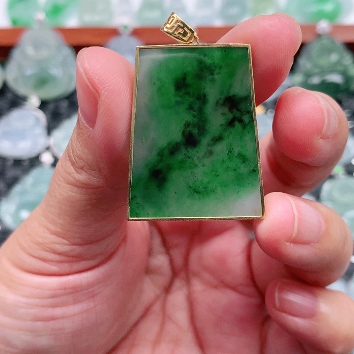 翡翠18K金镶嵌吊坠(不含链)