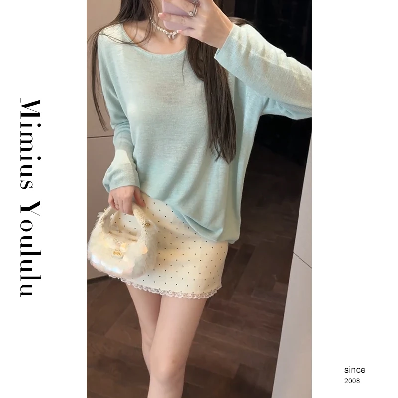 【mimius】&C游鹿鹿韩系慵懒温柔薄款显瘦针织衫+波点半身裙WG02102