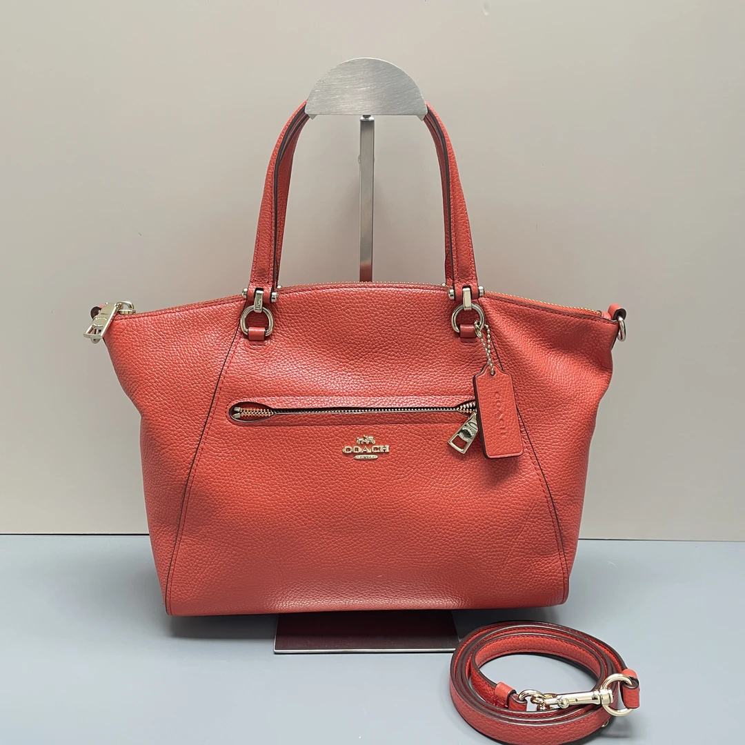 95新 COACH/蔻驰 橘色中号饺子手提斜挎包牛皮26*20*10cmEM122506