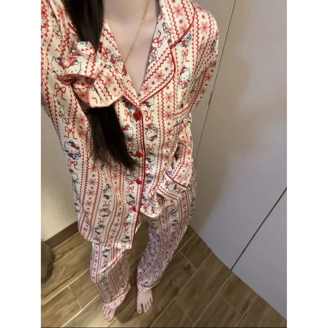 【新年kt】春季丝款睡衣家居服可爱少女缎面印花女可外穿
