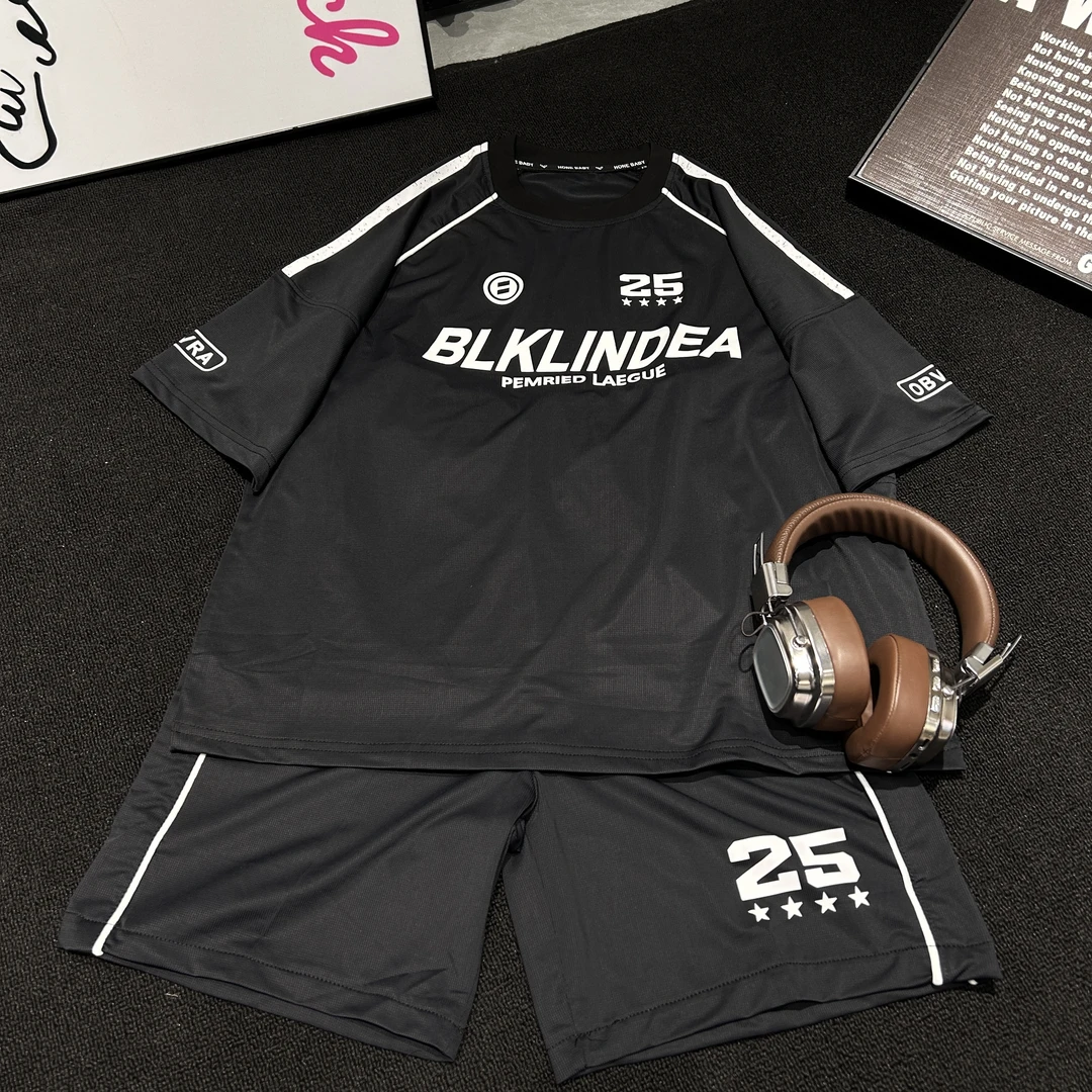 【HK潮牌童装】中大童男女2025新款痞帅洋气T恤短裤球服套装夏88026