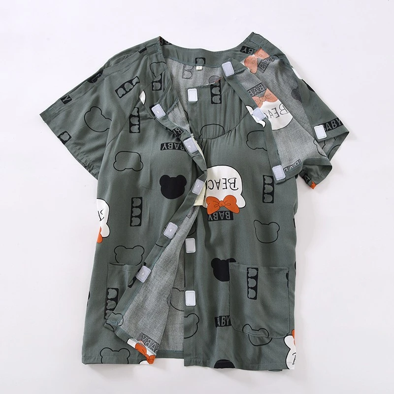 短袖病号服女士带胸垫护理服魔术贴睡衣手腕骨折上衣袖子开口衬衫