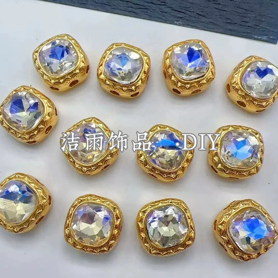 (洁雨饰品 DIY)  P670 金底极光白正方形魔盒八孔多通串珠diy配饰